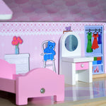 Maison de poupée en Bois Jeu d'imitation 4 Étages pour 3+ ans avec 13 Accessoires Grand réalisme Multi-équipement 60L x 30l x 80H cm Blanc et Rose