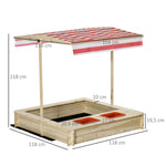 Bac à Sable Bois Sapin carré dim. 1,18 x 1,18 x 1,18 m - Hauteur, Inclinaison Toit réglables, refermable - 2 bacs