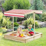 Bac à Sable Bois Sapin carré dim. 1,18 x 1,18 x 1,18 m - Hauteur, Inclinaison Toit réglables, refermable - 2 bacs