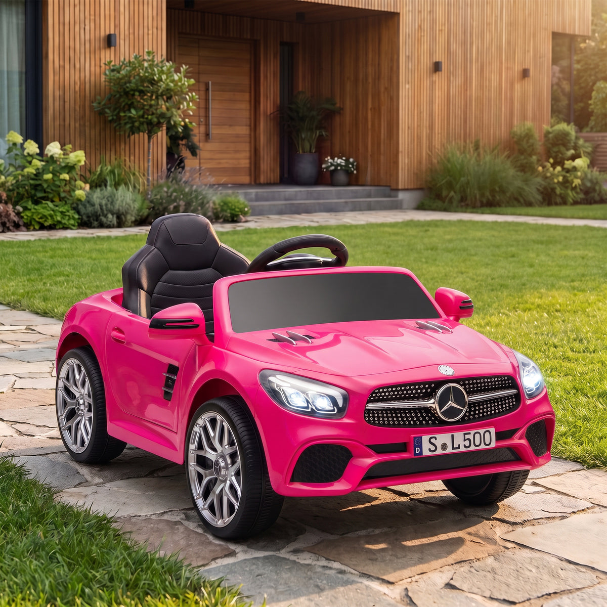 Voiture Électrique Enfants 12V Mercedes-Benz SL500, 3-5 km/h, 2 Moteurs, Télécommande 2,4G, pour 3-5 Ans, Rose
