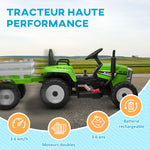 Tracteur électrique avec remorque amovible, pour enfants de 3 à 6 ans avec télécommande MP3 musique affichage lumières