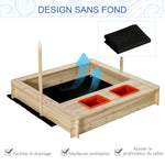 Bac à Sable Bois Sapin carré dim. 1,18 x 1,18 x 1,18 m - Hauteur, Inclinaison Toit réglables, refermable - 2 bacs