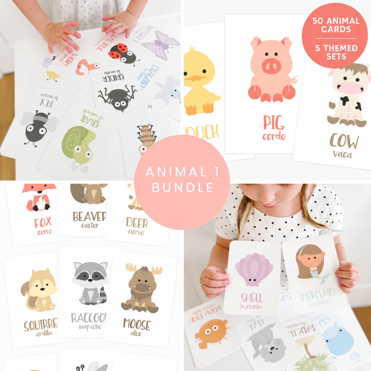 Animal Flash Cards Bundle for Toddlers | 50 First Words Cards