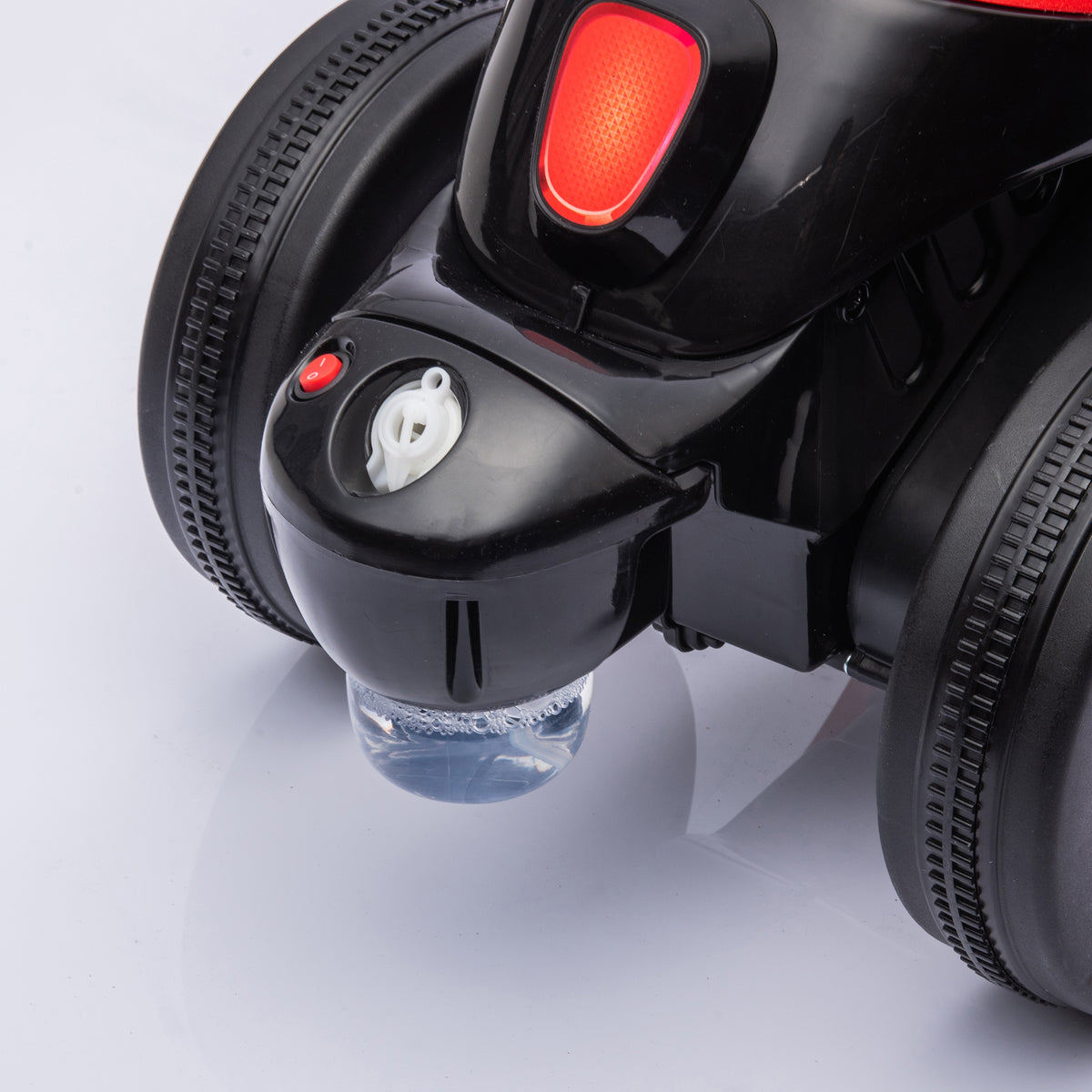 Moto électrique enfants 2-5 ans, 3 roues, 6 V, 3 km/h, avec fonction de bulles, effets lumineux et sonores, rouge