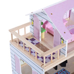 Maison de poupée en Bois Jeu d'imitation 4 Étages pour 3+ ans avec 13 Accessoires Grand réalisme Multi-équipement 60L x 30l x 80H cm Blanc et Rose