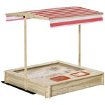 Bac à Sable Bois Sapin carré dim. 1,18 x 1,18 x 1,18 m - Hauteur, Inclinaison Toit réglables, refermable - 2 bacs